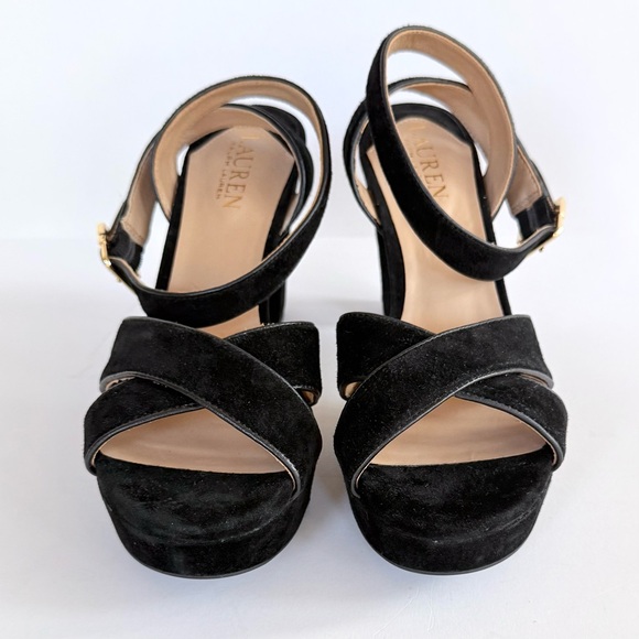 Lauren Ralph Lauren Sasha Ankle Strap Platform Dress Sandals Black Suede Size 8 - Picture 4 of 11
